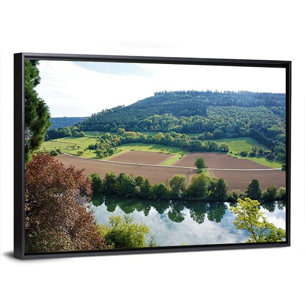 View From Zwingenberg Castle Over Neckar River Canvas Wall Art-3 Horizontal-Gallery Wrap-25" x 16"-Tiaracle