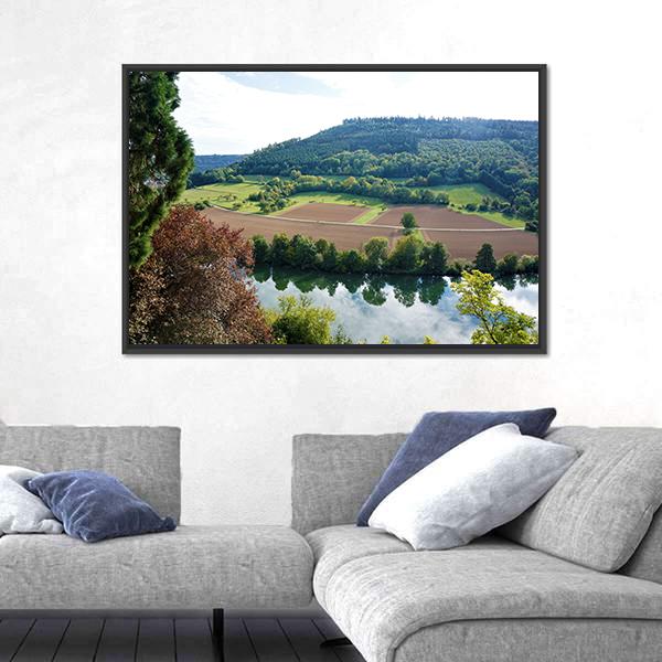 View From Zwingenberg Castle Over Neckar River Canvas Wall Art-3 Horizontal-Gallery Wrap-25" x 16"-Tiaracle