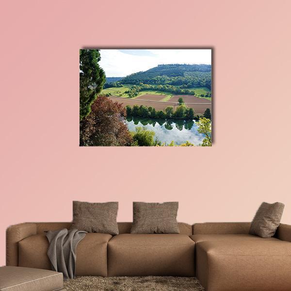 View From Zwingenberg Castle Over Neckar River Canvas Wall Art-1 Piece-Gallery Wrap-48" x 32"-Tiaracle