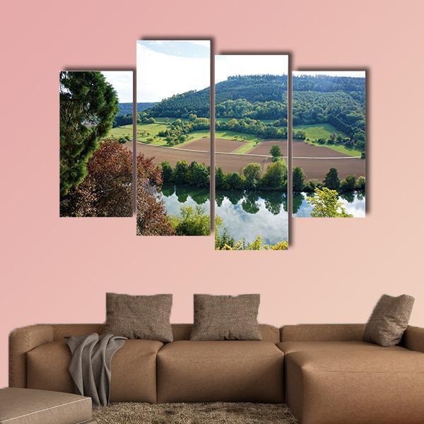 View From Zwingenberg Castle Over Neckar River Canvas Wall Art-4 Pop-Gallery Wrap-50" x 32"-Tiaracle