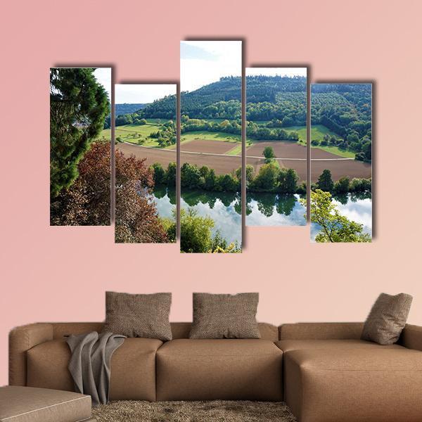 View From Zwingenberg Castle Over Neckar River Canvas Wall Art-5 Pop-Gallery Wrap-47" x 32"-Tiaracle