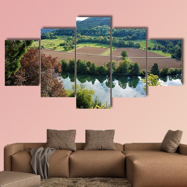 View From Zwingenberg Castle Over Neckar River Canvas Wall Art-5 Star-Gallery Wrap-62" x 32"-Tiaracle