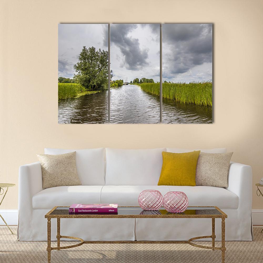 View In Canal Banks With Reeds And Typha Canvas Wall Art-3 Horizontal-Gallery Wrap-37" x 24"-Tiaracle