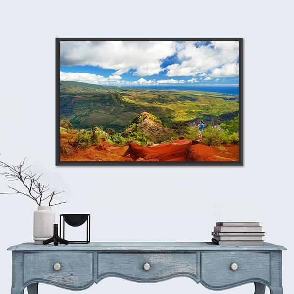 View Into Waimea Canyon In Hawaii Canvas Wall Art-1 Piece-Floating Frame-24" x 16"-Tiaracle