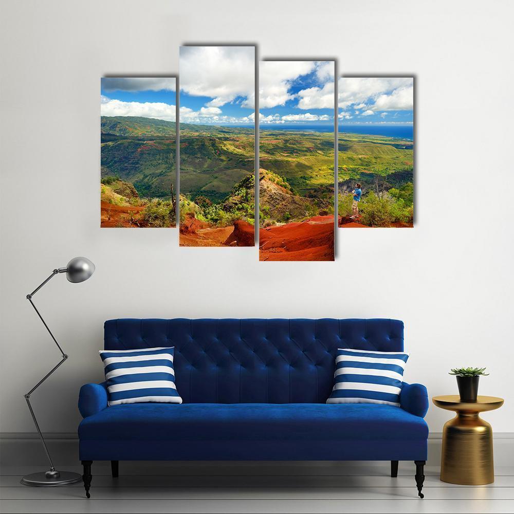 View Into Waimea Canyon In Hawaii Canvas Wall Art-4 Pop-Gallery Wrap-50" x 32"-Tiaracle