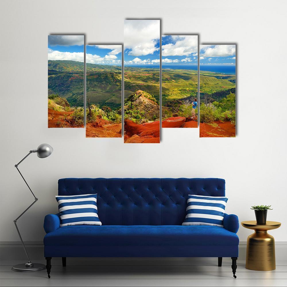 View Into Waimea Canyon In Hawaii Canvas Wall Art-5 Pop-Gallery Wrap-47" x 32"-Tiaracle