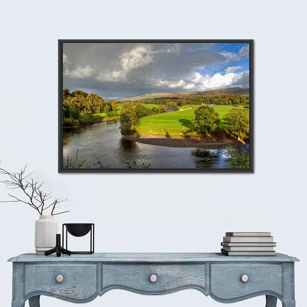 View Of A Bend In The River Lune Canvas Wall Art-1 Piece-Floating Frame-24" x 16"-Tiaracle