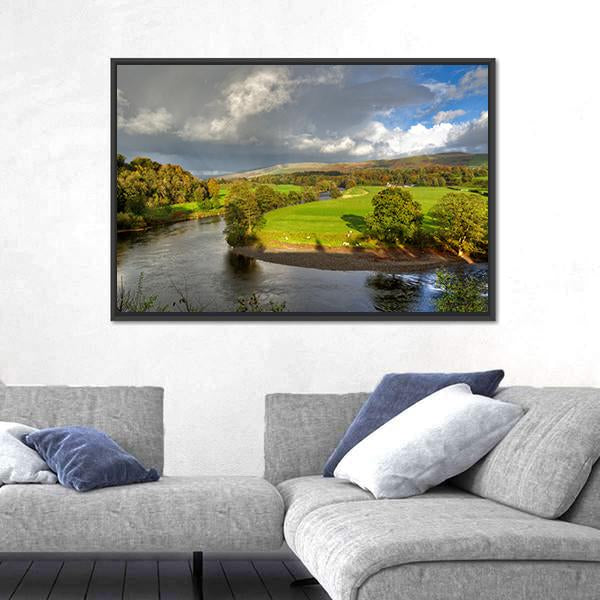 View Of A Bend In The River Lune Canvas Wall Art-3 Horizontal-Gallery Wrap-25" x 16"-Tiaracle