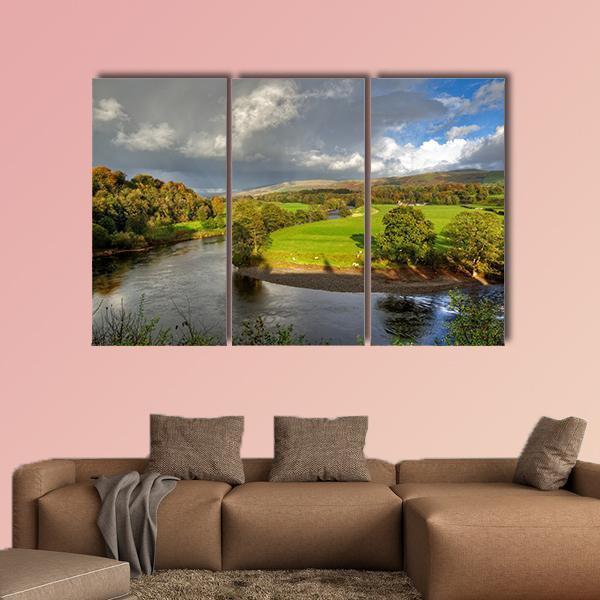 View Of A Bend In The River Lune Canvas Wall Art-3 Horizontal-Gallery Wrap-25" x 16"-Tiaracle