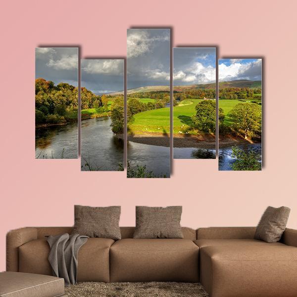 View Of A Bend In The River Lune Canvas Wall Art-5 Pop-Gallery Wrap-47" x 32"-Tiaracle