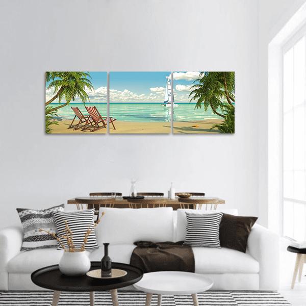 View Of A Caribbean Beach Panoramic Canvas Wall Art-3 Piece-25" x 08"-Tiaracle