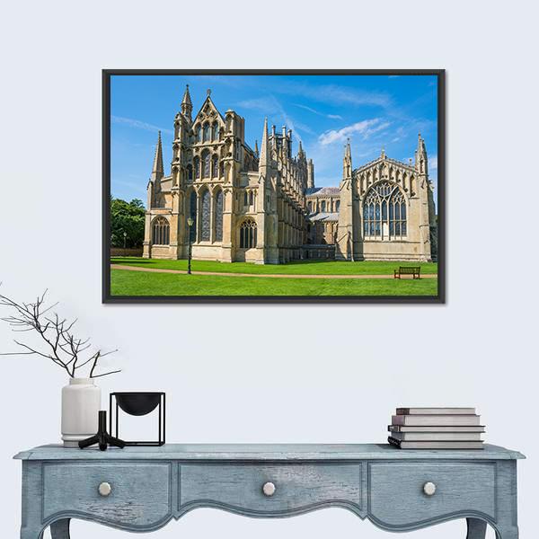 View Of A Cathedral In Ely Canvas Wall Art-1 Piece-Floating Frame-24" x 16"-Tiaracle