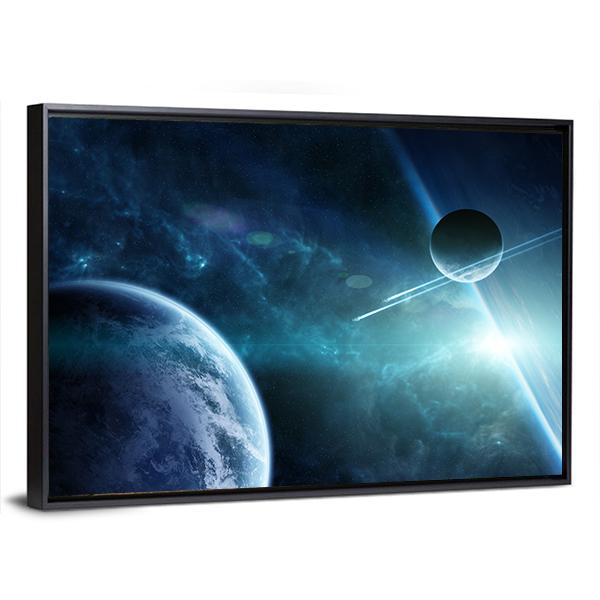 View Of A Distant Planet System From Space Canvas Wall Art-3 Horizontal-Gallery Wrap-25" x 16"-Tiaracle