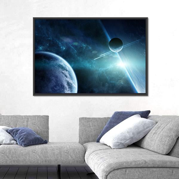 View Of A Distant Planet System From Space Canvas Wall Art-3 Horizontal-Gallery Wrap-25" x 16"-Tiaracle