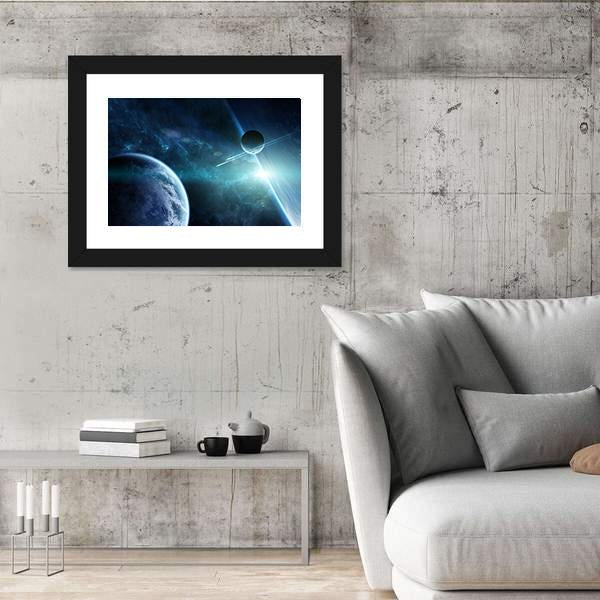 View Of A Distant Planet System From Space Canvas Wall Art-3 Horizontal-Gallery Wrap-25" x 16"-Tiaracle