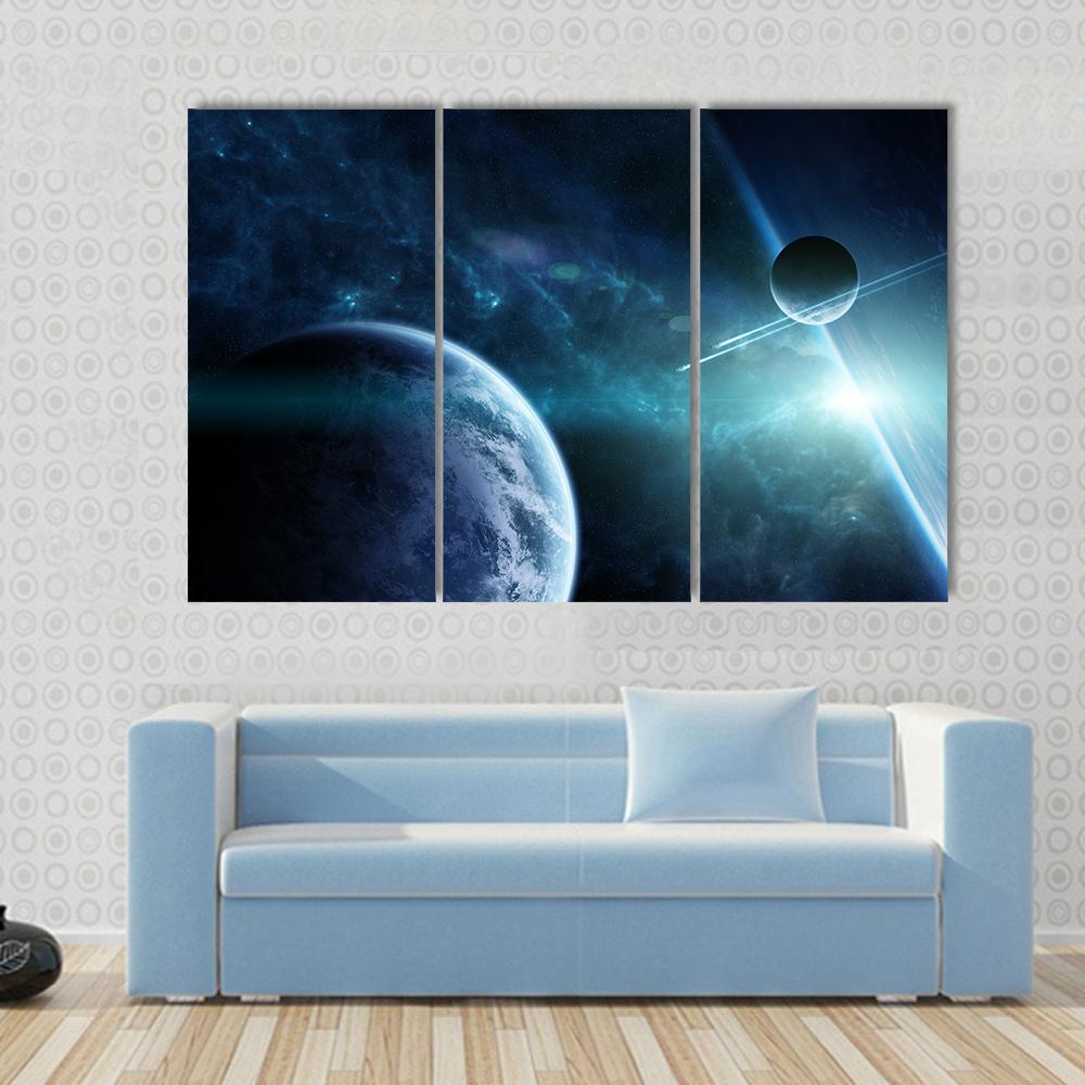 View Of A Distant Planet System From Space Canvas Wall Art-3 Horizontal-Gallery Wrap-37" x 24"-Tiaracle