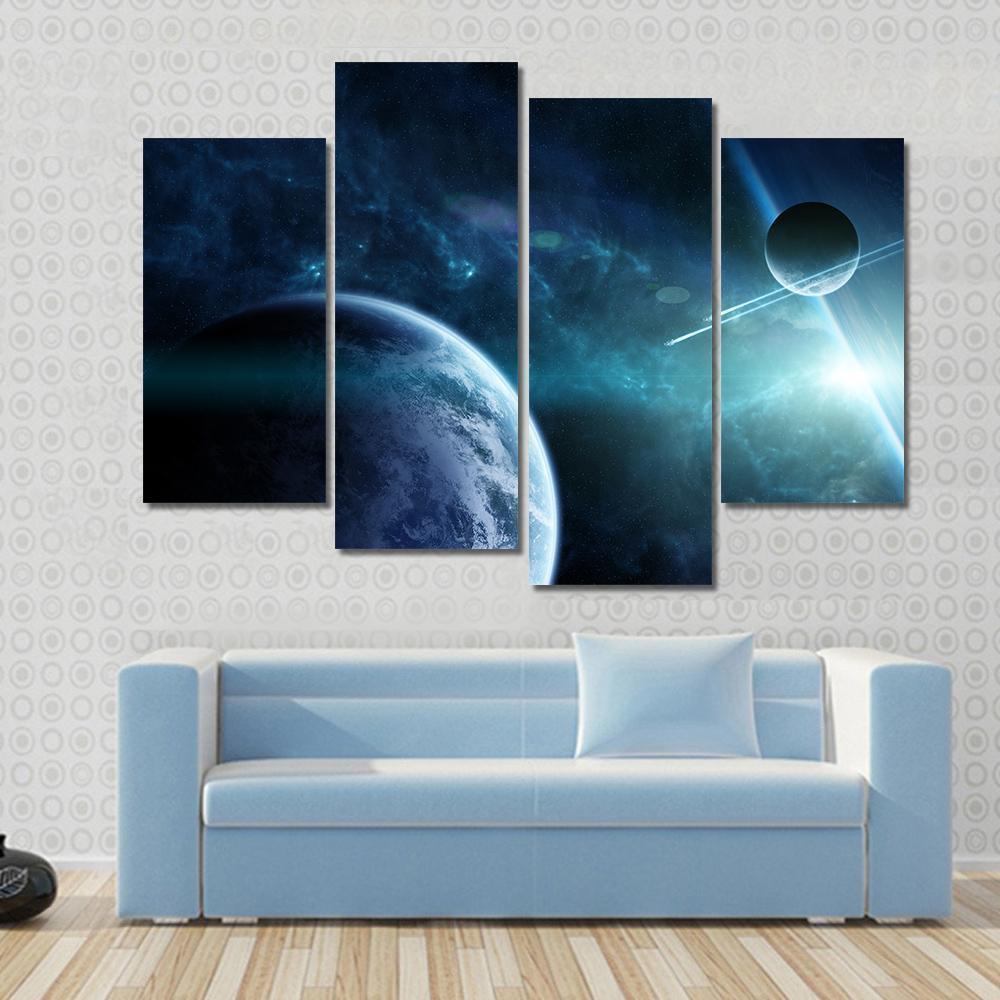 View Of A Distant Planet System From Space Canvas Wall Art-4 Pop-Gallery Wrap-50" x 32"-Tiaracle