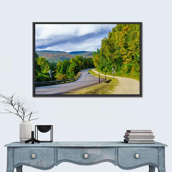 View Of A Footpath And Road In Mont Tremblant Canvas Wall Art-1 Piece-Floating Frame-24" x 16"-Tiaracle