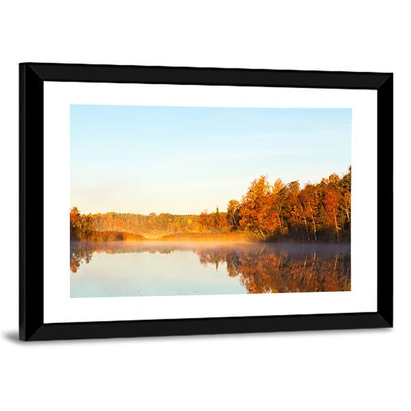 View Of A Lake With Mist At Dawn Canvas Wall Art-3 Horizontal-Gallery Wrap-25" x 16"-Tiaracle