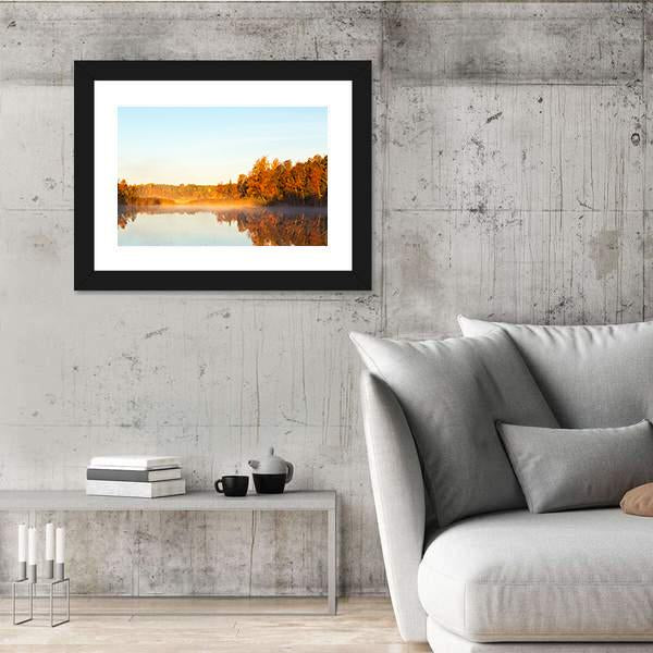 View Of A Lake With Mist At Dawn Canvas Wall Art-3 Horizontal-Gallery Wrap-25" x 16"-Tiaracle