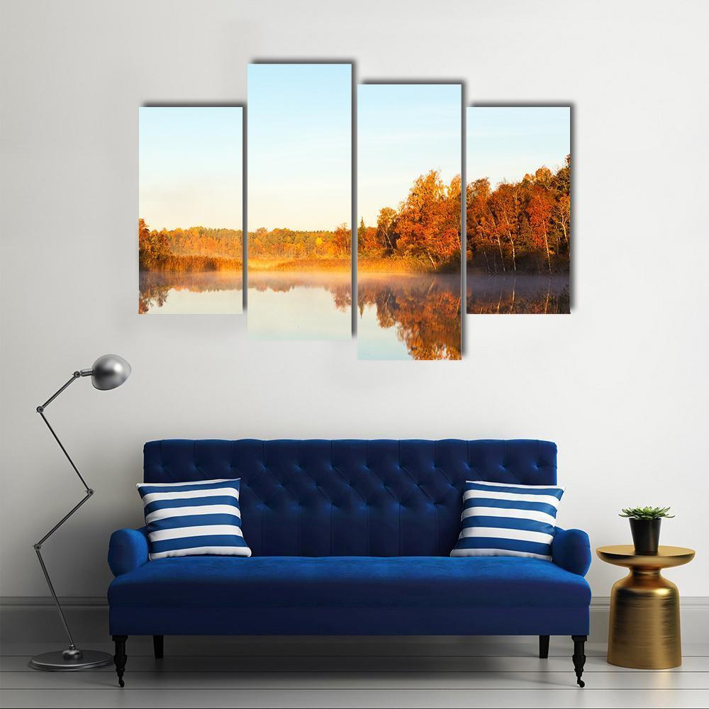 View Of A Lake With Mist At Dawn Canvas Wall Art-4 Pop-Gallery Wrap-50" x 32"-Tiaracle