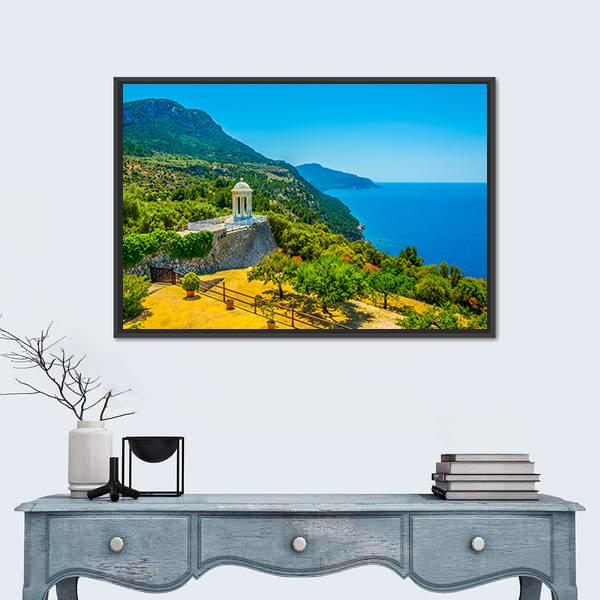 View Of A White Temple Situated At Son Marroig Canvas Wall Art-1 Piece-Floating Frame-24" x 16"-Tiaracle