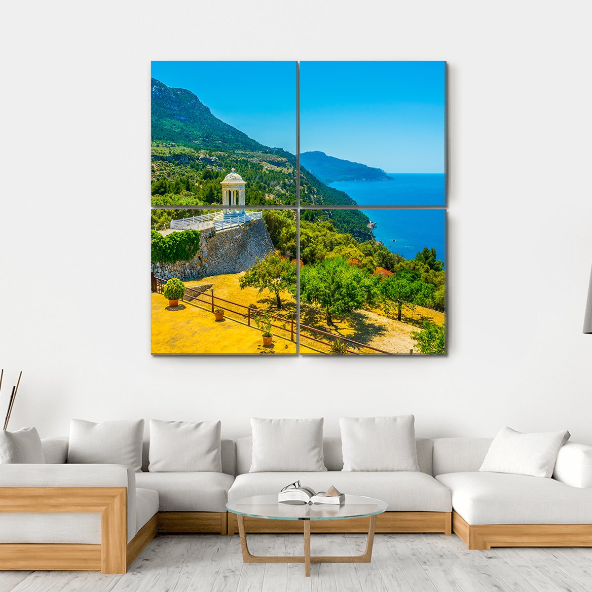 View Of A White Temple Situated At Son Marroig Canvas Wall Art-4 Square-Gallery Wrap-17" x 17"-Tiaracle