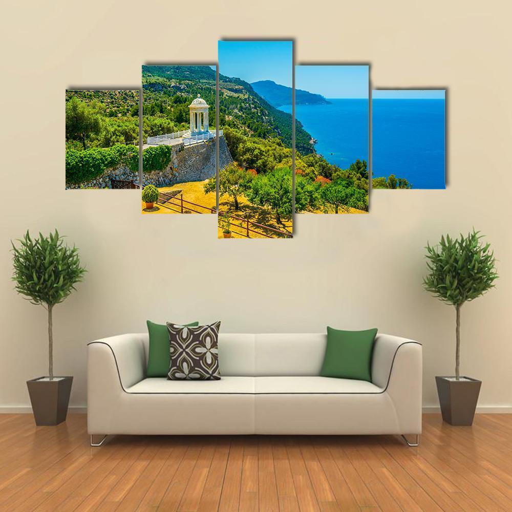 View Of A White Temple Situated At Son Marroig Canvas Wall Art-5 Star-Gallery Wrap-62" x 32"-Tiaracle