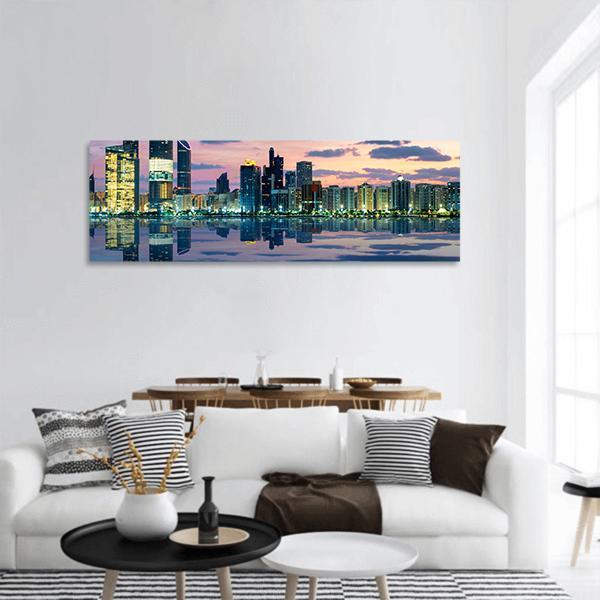 View Of Abu Dhabi Skyline At Sunset Panoramic Canvas Wall Art-1 Piece-36" x 12"-Tiaracle