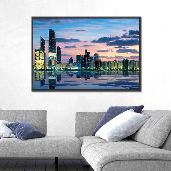 View Of Abu Dhabi Skyline At Sunset Panoramic Canvas Wall Art-1 Piece-36" x 12"-Tiaracle