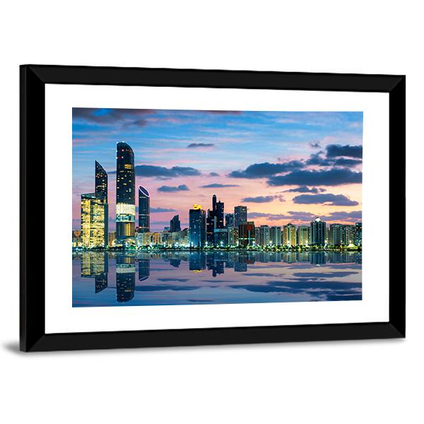 View Of Abu Dhabi Skyline At Sunset Panoramic Canvas Wall Art-1 Piece-36" x 12"-Tiaracle