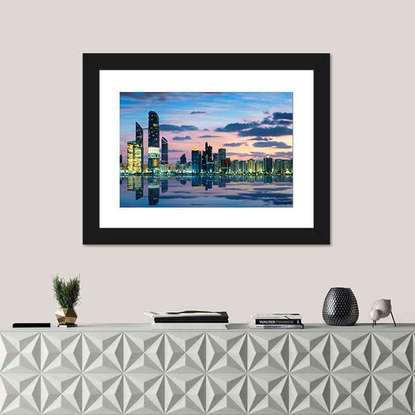 View Of Abu Dhabi Skyline At Sunset Panoramic Canvas Wall Art-1 Piece-36" x 12"-Tiaracle
