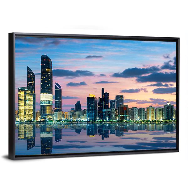 View Of Abu Dhabi Skyline At Sunset Panoramic Canvas Wall Art-1 Piece-36" x 12"-Tiaracle