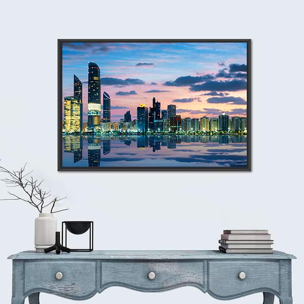 View Of Abu Dhabi Skyline At Sunset Panoramic Canvas Wall Art-1 Piece-36" x 12"-Tiaracle