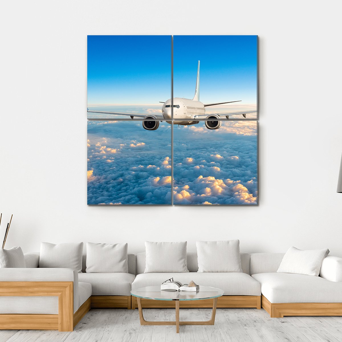View Of Aircraft In Flight Canvas Wall Art-4 Square-Gallery Wrap-17" x 17"-Tiaracle