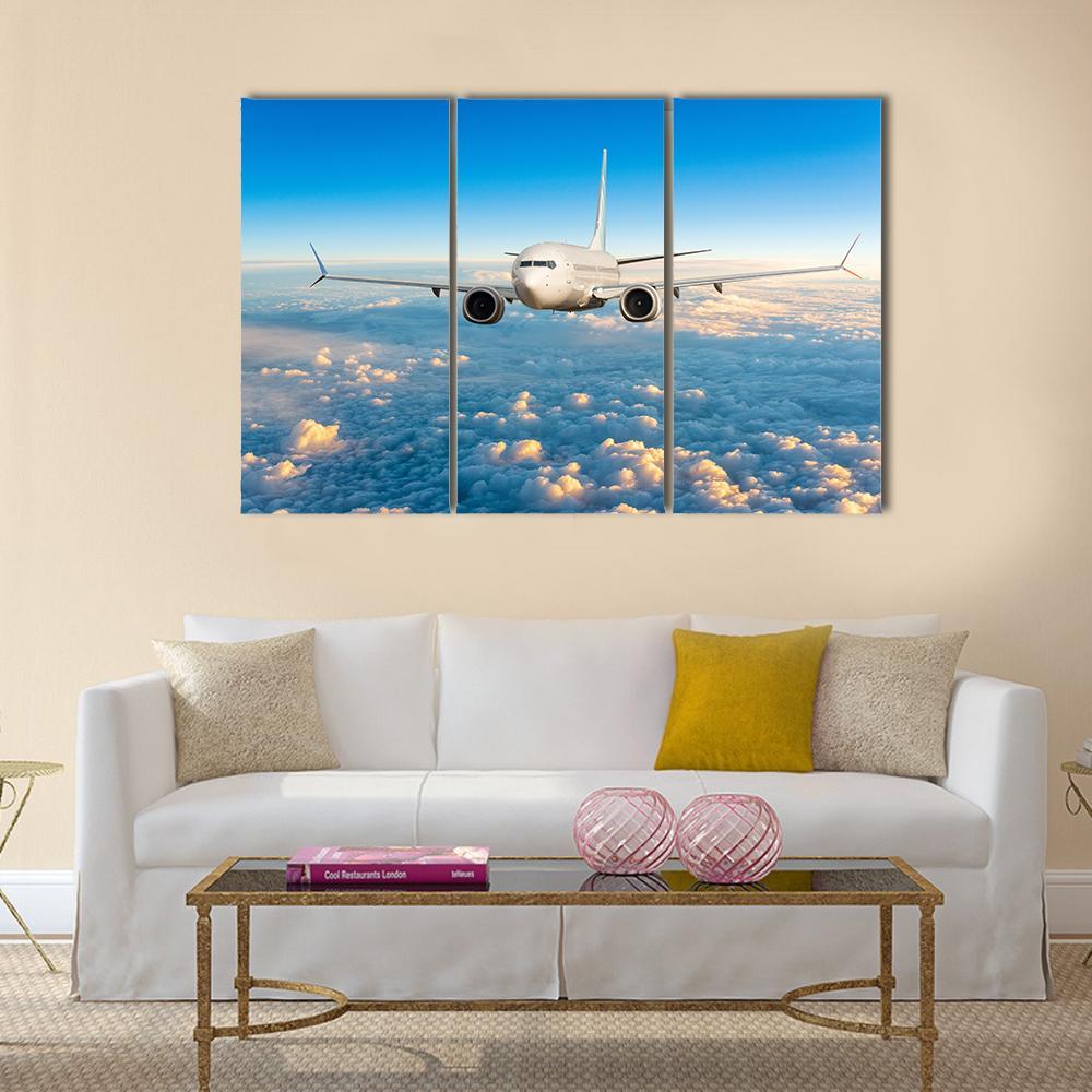 View Of Aircraft In Flight Canvas Wall Art-3 Horizontal-Gallery Wrap-37" x 24"-Tiaracle