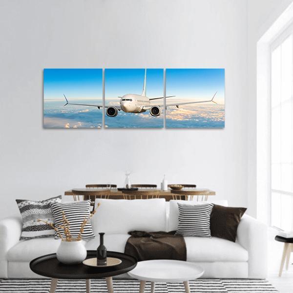 View Of Aircraft In Flight Panoramic Canvas Wall Art-3 Piece-25" x 08"-Tiaracle