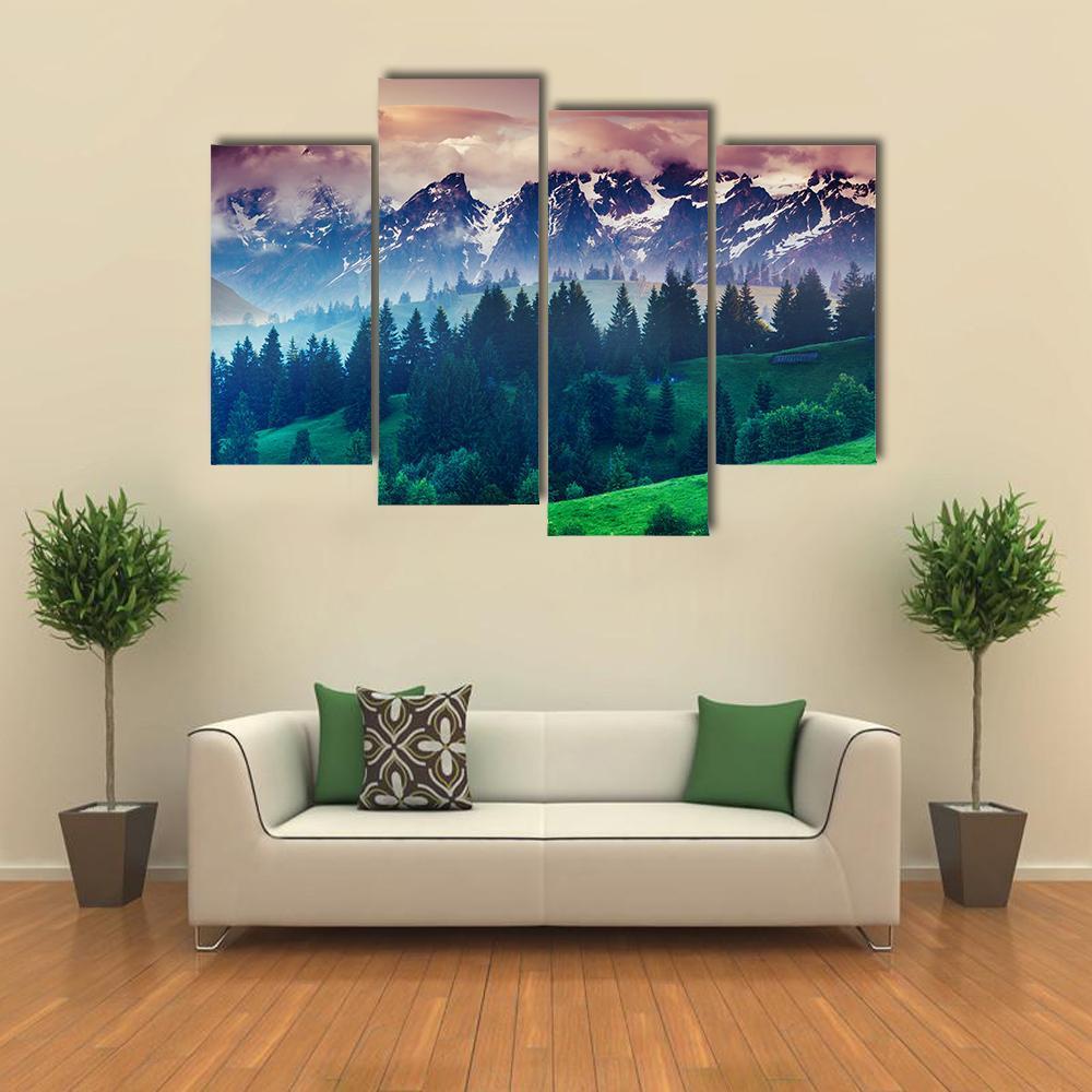 View Of Alpine Meadows Canvas Wall Art-4 Pop-Gallery Wrap-50" x 32"-Tiaracle