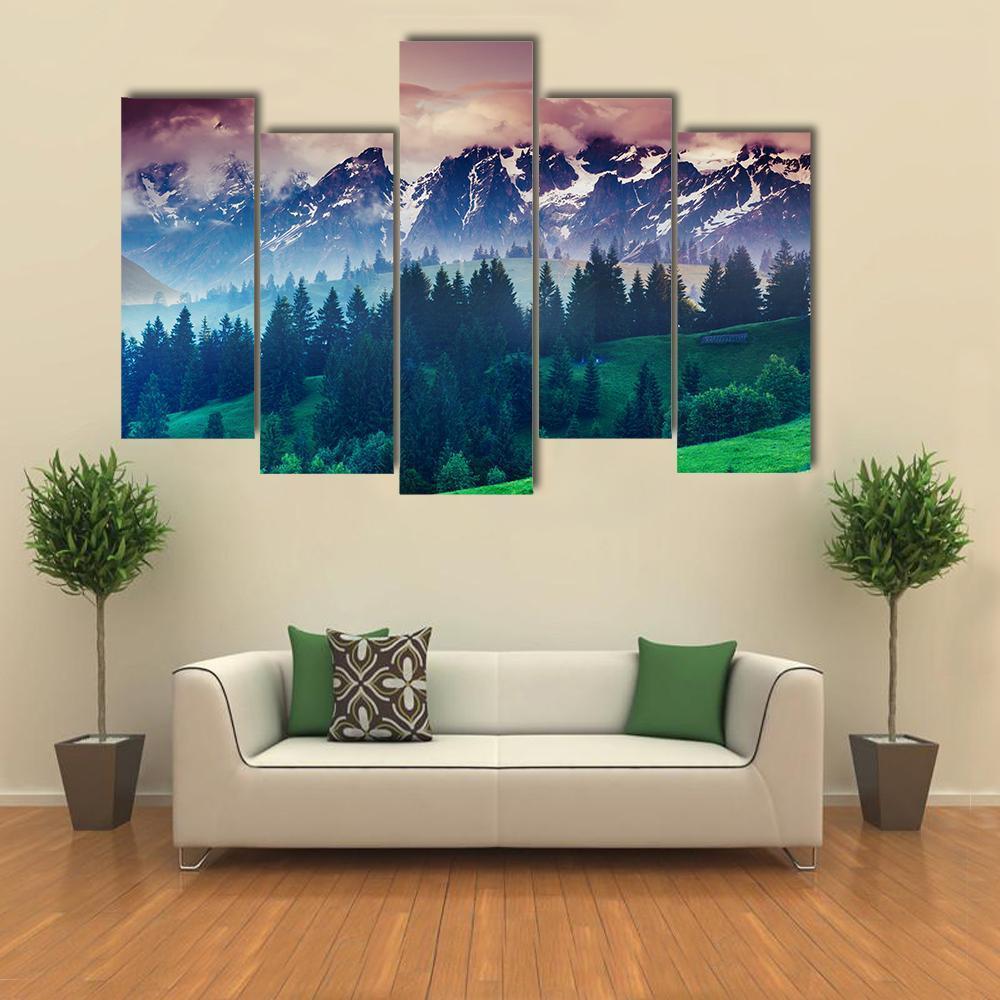 View Of Alpine Meadows Canvas Wall Art-5 Pop-Gallery Wrap-47" x 32"-Tiaracle