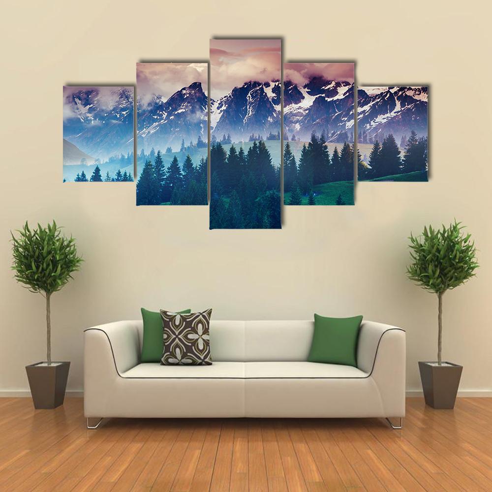 View Of Alpine Meadows Canvas Wall Art-5 Star-Gallery Wrap-62" x 32"-Tiaracle