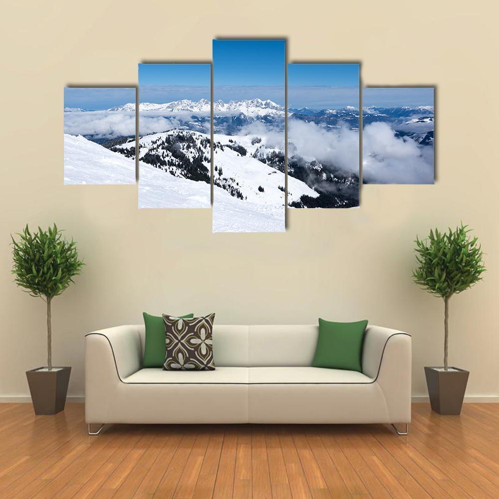 View Of Alps From Mountain Above Kitzbuhel Canvas Wall Art-5 Star-Gallery Wrap-62" x 32"-Tiaracle