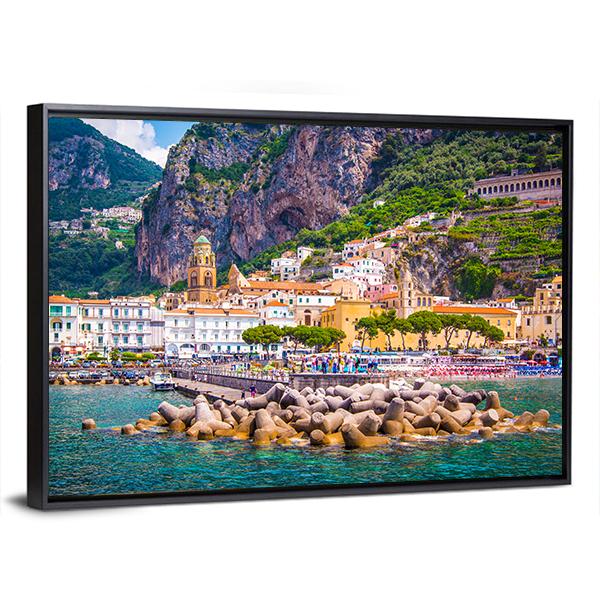 View Of Amalfi Mediterranean Coast Canvas Wall Art-3 Horizontal-Gallery Wrap-25" x 16"-Tiaracle