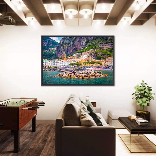 View Of Amalfi Mediterranean Coast Canvas Wall Art-3 Horizontal-Gallery Wrap-25" x 16"-Tiaracle