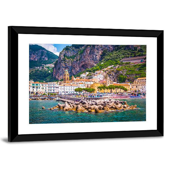View Of Amalfi Mediterranean Coast Canvas Wall Art-3 Horizontal-Gallery Wrap-25" x 16"-Tiaracle