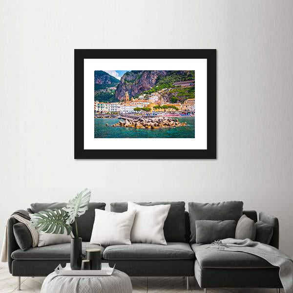 View Of Amalfi Mediterranean Coast Canvas Wall Art-3 Horizontal-Gallery Wrap-25" x 16"-Tiaracle