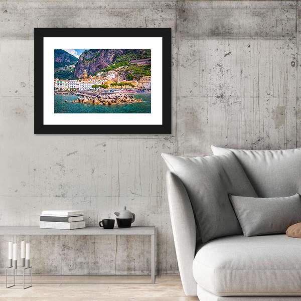 View Of Amalfi Mediterranean Coast Canvas Wall Art-3 Horizontal-Gallery Wrap-25" x 16"-Tiaracle