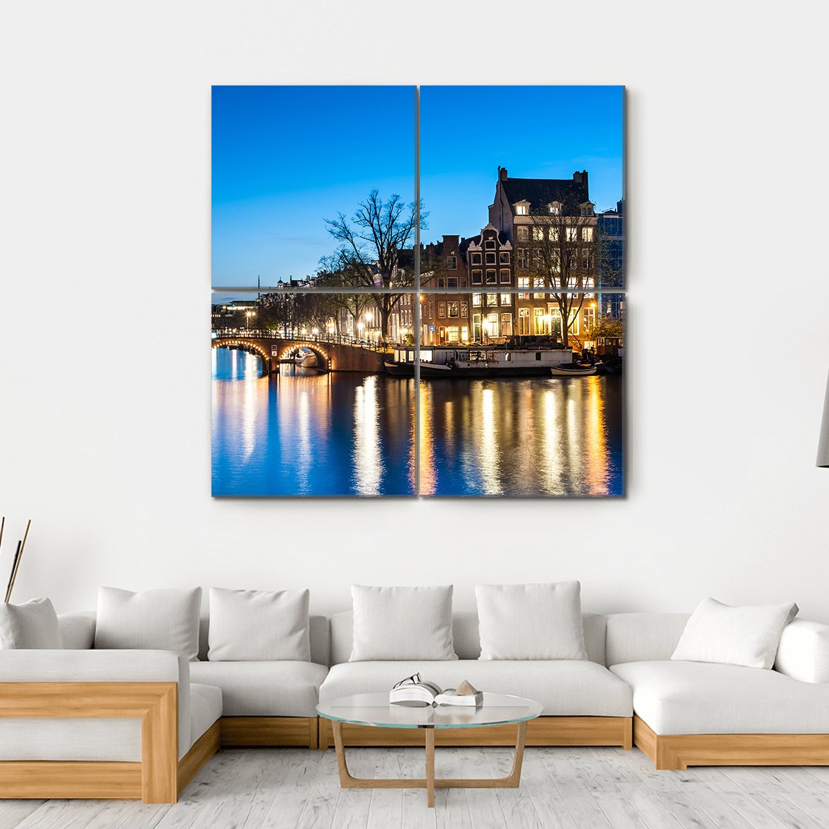 View Of Amsterdam By Night Canvas Wall Art-4 Square-Gallery Wrap-17" x 17"-Tiaracle