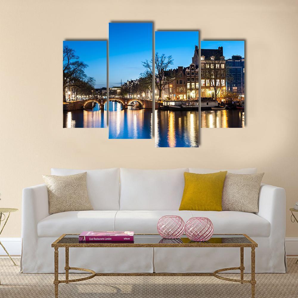 View Of Amsterdam By Night Canvas Wall Art-4 Pop-Gallery Wrap-50" x 32"-Tiaracle