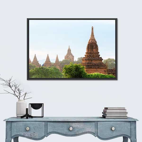 View Of Ancient Pagodas In Bagan Canvas Wall Art-1 Piece-Floating Frame-24" x 16"-Tiaracle