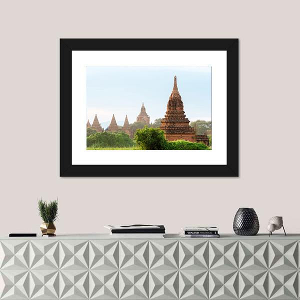 View Of Ancient Pagodas In Bagan Canvas Wall Art-1 Piece-Framed Print-20" x 16"-Tiaracle